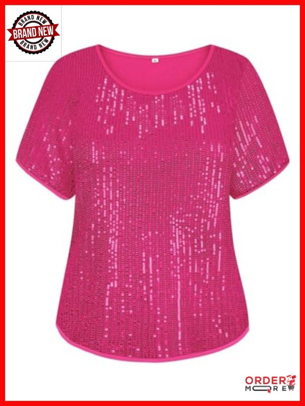 Plus Size Sequin Tunic Tops Crewneck Sparkly Slimming Party Tops View 5